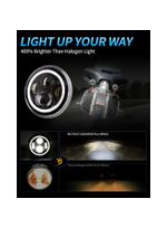 مصباح أمامي LED هالو مقاس 7 بوصات مع هالة بيضاء، متوافق مع دراجات إلكترا جلايد، ستريت جلايد، فات بوي، رود كينج، هيريتدج، سوفتيل، مصباح أمامي ثنائي اللون، أسود - Image 3